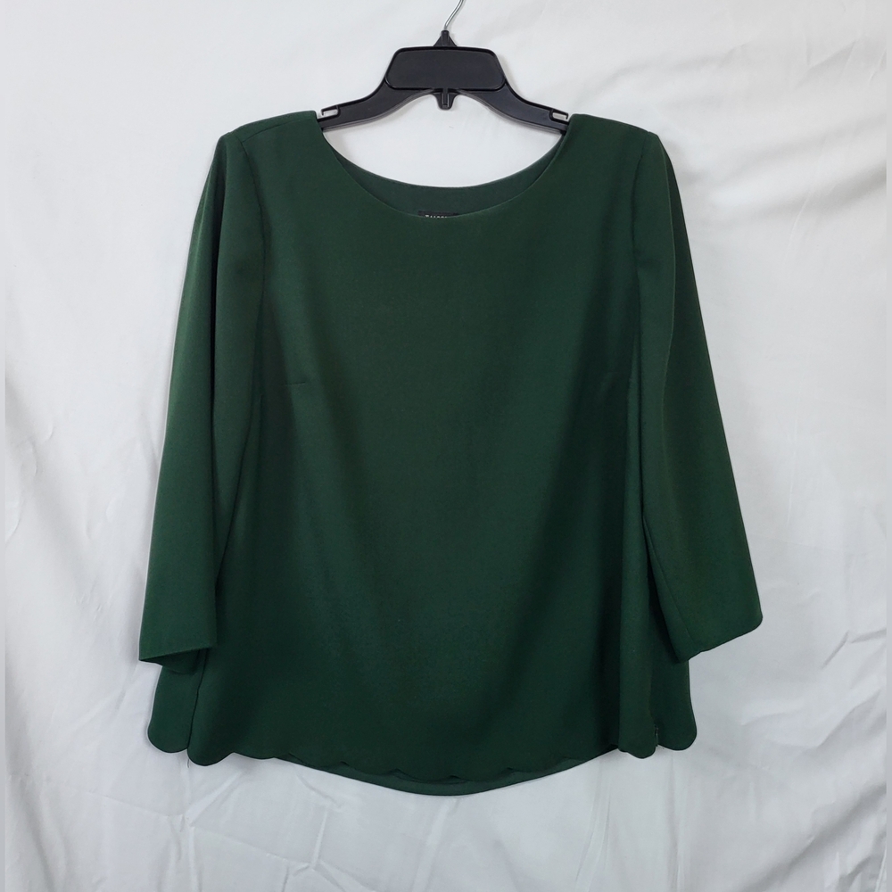 Talbots Womens Green Scoop Neck Scalloped Hem Side Zip Split Back Lined Top Sz M